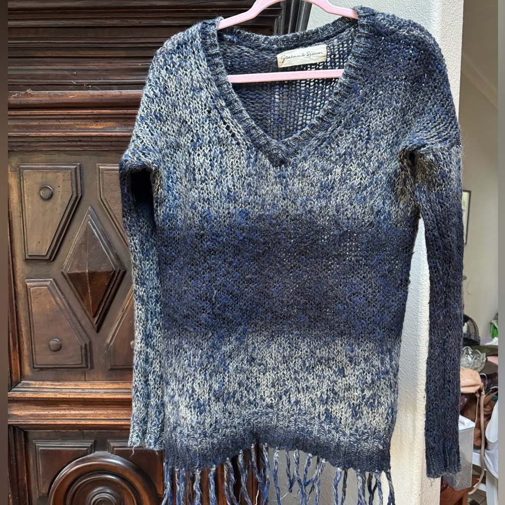 Women’s wool blend Graham & Spencer shades of blue casual long pullover sweater.